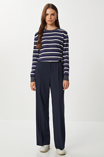 Lovelyİstanbul Pensli Pleated Polyviscose Trousers Lgp0021 Dark Blue