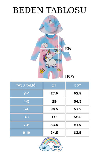 My Kids Wear Zippered Long Sleeve Girl's Swimsuit with Hat