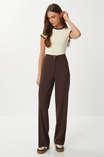 Lovelyİstanbul Stitched Straight Polyviscon Trousers Lgp0023 Brown
