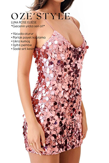 oze style LUNA ROSE PAYET ELBİSE