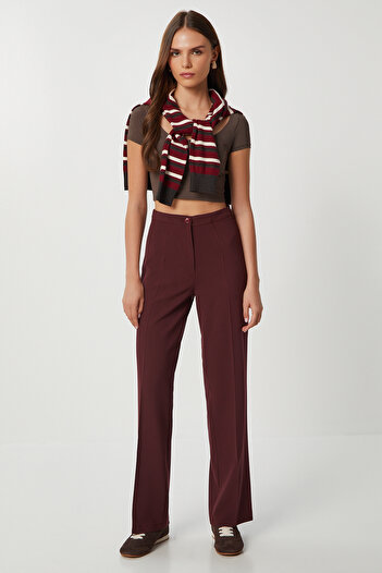 Lovelyİstanbul Stitched Straight Polyviscon Pants Lgp0023 Bordo