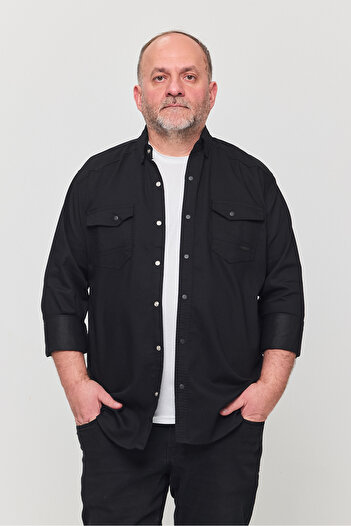 YXC Men's Black Denim Shirt - Slim Fit Cotton