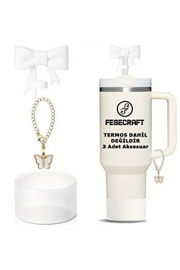 Stanley Quencher 30 - 40 oz 3-Piece Accessory Bow Tie Stopper Butterfly Charm Base Protector Silicone Set