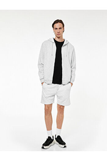 Koton Long Sleeve Zippered Pocket Detailed Hooded Oversize Sports Sweatshirt