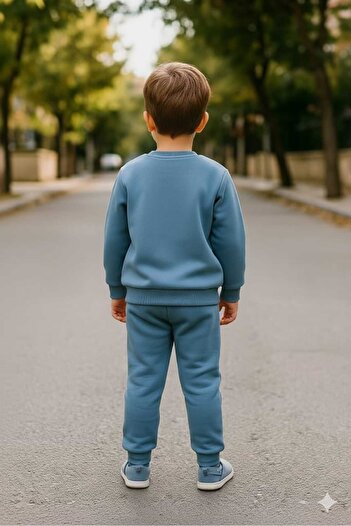 DUBLİNO KİDS ERKEK ÇOCUK ÜÇ İPLİK İÇİ ŞARDONLU ALT ÜST TAKIM UZUN KOLLU SWEAT VE LASTİKLİ PAÇA PANTOLON