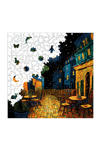 WePuzzleUp Ahşap Puzzle - Van Gogh Kafe Terasta Gece Reprodüksiyonu - 353 Parça, 29x29 cm