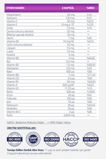Hotay Nutrition Wooggs Vital Yetişkin Kadınlar İçin Multivitamin ve Multimineral İçeren Takviye Edici Gıda – 120 Kapsül