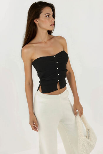 Hiccup Strapless Pearl Detailed Knitwear Top