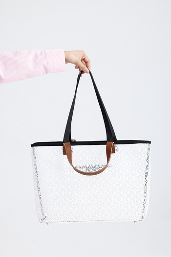 HEYBE'S Women's White Lace Patterned Large Size Beach and Shopping Shopper Tote Shoulder Bag
