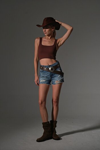Maule Women's Mini Jean Shorts, High Waist, Zipper, 5 Pockets 100% Cotton Denim Jeans @Potenza