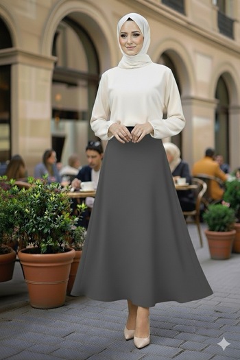 ECEYLÜL MODA Scuba Crepe Belle Lastic Flare Skirt(93-94cm Length)