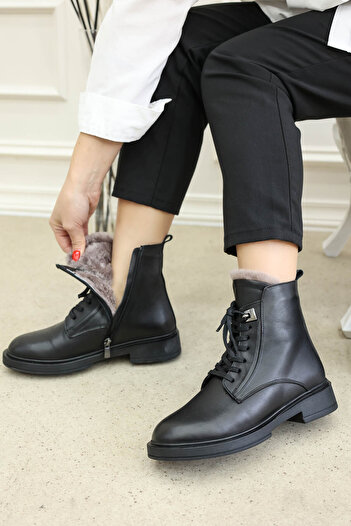 FAST STEP Genuine Leather Women's Boots - Furry, Classic, 916Kza3798
