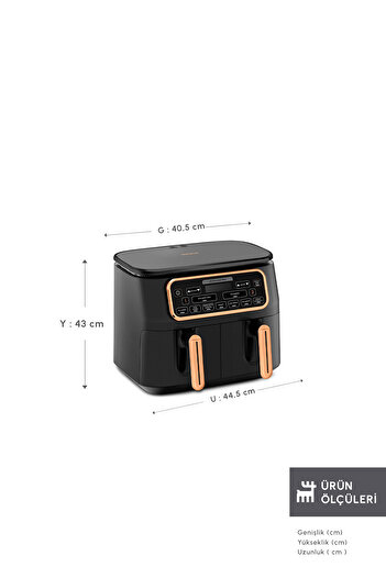 Karaca Air Pro Cook Duo Ev Yemeği XXXL 4+4 Litre Airfryer Black Cooper 8 Kişilik