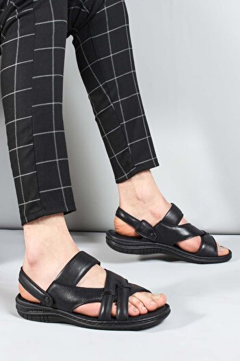FAST STEP Men's Daily Comfortable Sports Flat Sole Walking Sandals Black 952ma710