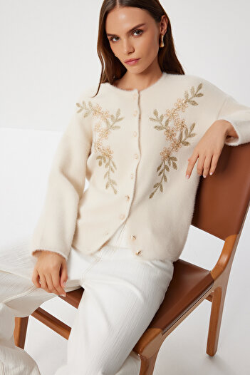 Lovelyİstanbul Beaded Buttoned Knitwear Cardigan Li̇y0005 Kemi̇k