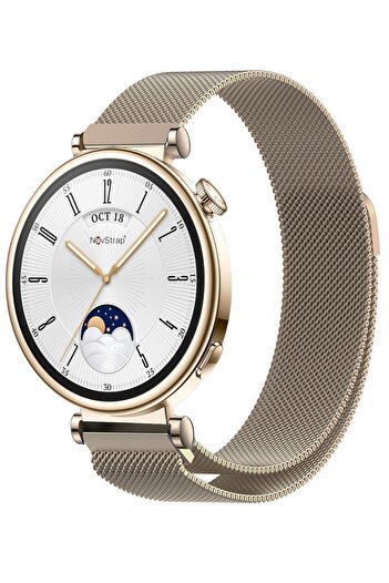 NovStrap Huawei Watch Gt6 41mm Gt4 41mm Gt5 41mm ile Uyumlu Kordon (18mm Pimli) Mıknatıslı Metal Hasır Kayış