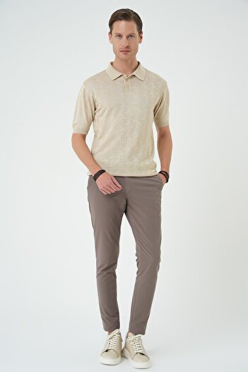 Efor Comfort Fit Polo Yaka Pamuklu Kısa Kol Casual Bej Triko Tişört Tr 880