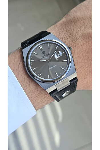 Raymond Rym-633061 Slim Classic Men's Watch - Sapphire Glass - Leather Strap - Steel Case - 2 Years Warranty Gray-Bk