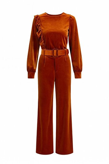 Qenz Belted Orange Velvet Trousers
