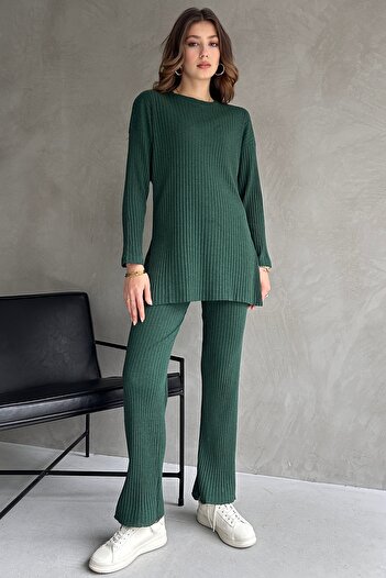 EYYE Set din două piese pentru femei, din bumbac verde smarald, cu pantaloni și bluză