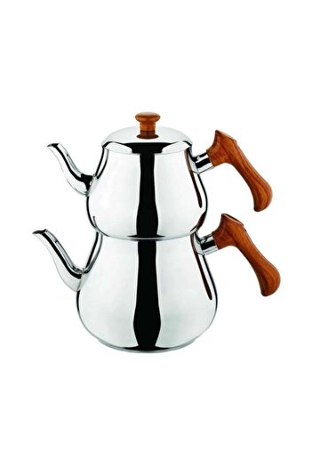 Özkent Pyramid Wooden Handle Mega Size 4.9 Lt Stainless Steel Teapot K-350.03