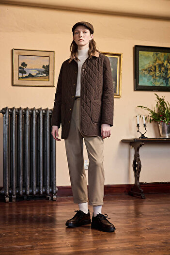 BE BLUE Brown Quilted Coat