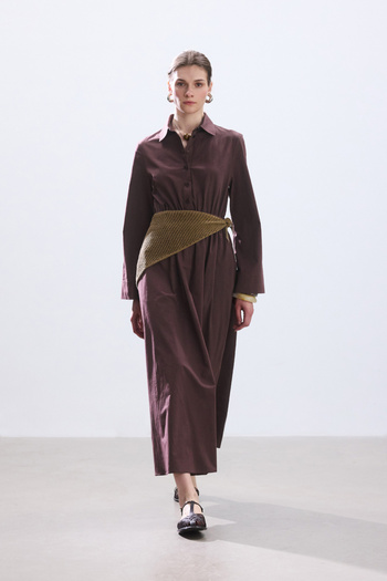 BE BLUE Dark Rose Dry Poplin Shirt Dress with Pocket Detail