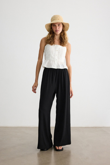 BE BLUE Black Kri̇nkil Pants with Elastic Waist