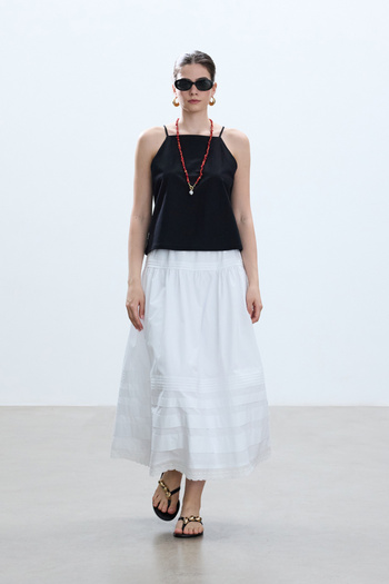 BE BLUE White Romantic Poplin Skirt