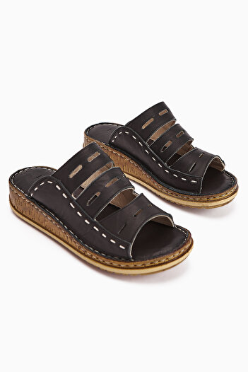 Limoya Genuine Leather Katrina Black Comfort Laser Cut Women's Slippers