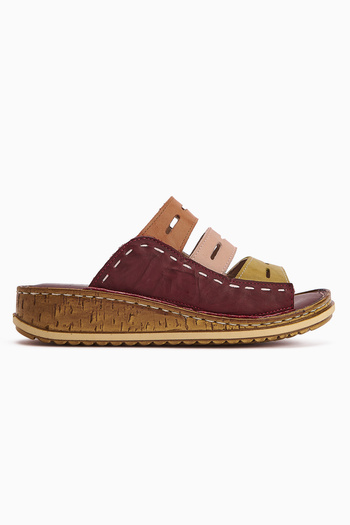Limoya Genuine Leather Joelle Burgundy Green Powder Orange Comfort Laser Cut Women's Slippers
