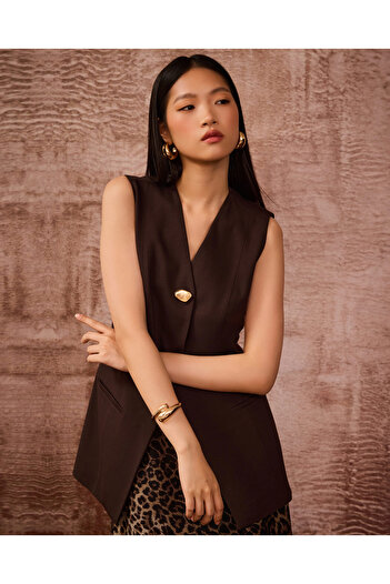 SEÇİL V-Neck Gold Button Detailed Vest
