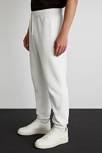 İLKCET MODA Unisex Λευκό Oversize Φούτερ με Χοντρό Λάστιχο στο κάτω μέρος