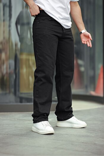 comstar Men's Wide Leg Basic High Waist Black Baggy Trousers