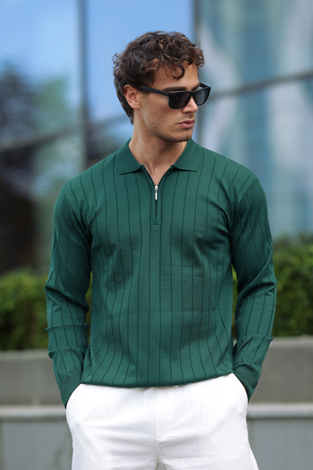 aziso Men's Polo Neck Half Zip Knit Sweater