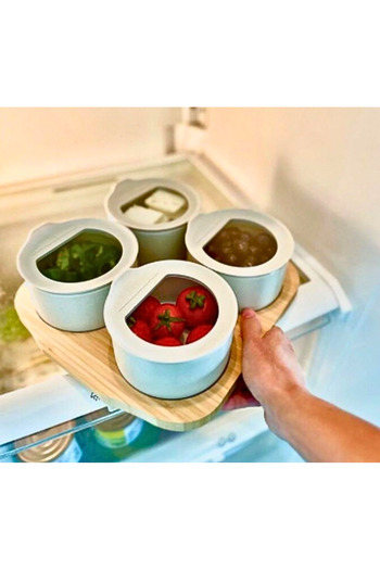 NEOFLAM Fika One 4-Piece Breakfast Set and Tray White – Ceramic Body, Glass Lid