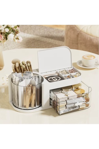 Generic Revolving PU Leather Jewelry Box and Makeup Organizer - Multi-layer, Multi-purpose, Large Capacity