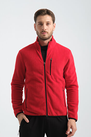 Shooter Sportswear Men's Fleece Top Three Pocket Zippered Winter Sweatshirt Red