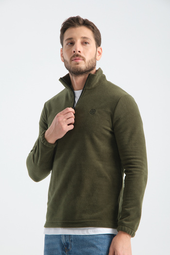 Shooter Sportswear Men's Winter Fleece Sweatshirt Half Zipper Standard Fit Khaki