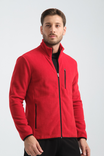 Shooter Sportswear Men's Fleece Top Three Pocket Zippered Winter Sweatshirt Red
