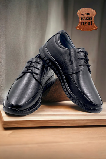 nazenintasarımlar Men's Black Orthopedic Inner and Outer Complete Leather Gel Ultra Comfortable Casual Shoes