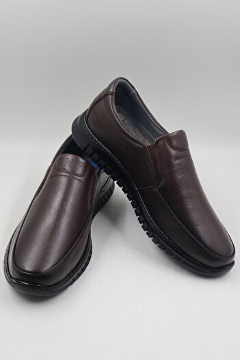 nazenintasarımlar Men's Brown Orthopedic Inner and Outer Complete Leather Gel Ultra Comfortable Casual Shoes