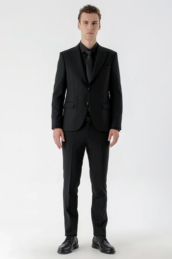 Morven Men's Black Basic Plain Slim Fit Suit (SHIRT, TIE GIFT)
