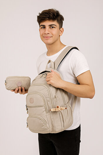 Çanta Trend Mega Size Unisex Adjustable Orthopedic Strap Multi-Compartment School Bag + Pen Holder