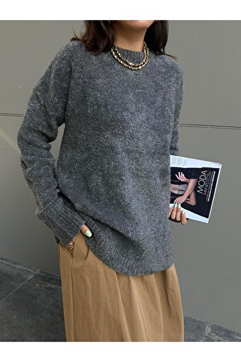 minaaise Pulover lung de tricotat Buklet oversize antracit pentru femei 6222