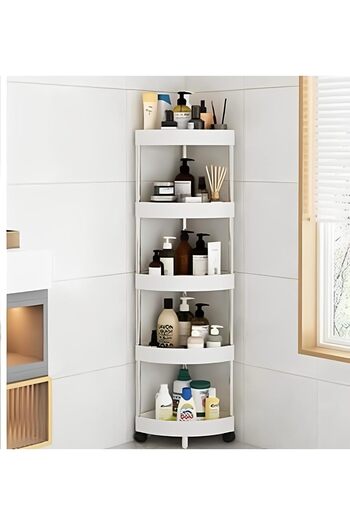 fulina 5 Tiers Corner Storage Shelf Bathroom,Movable Detachable Rolling Wheels,Hollow-Out Drainage Hole