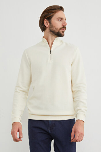 Fulla Moda Ribbed Stand Collar Half Zipper Sweatshirt