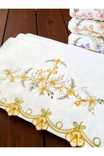 asev tekstil 50X90 cm Embroidered Velvet 6-Piece Hand Towel |   Face Towel Set