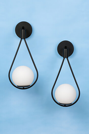 VENON 2 Pcs Drop Sconce Black White Globe Glass Wall Sconce Electric Wall Lamp Modern Design