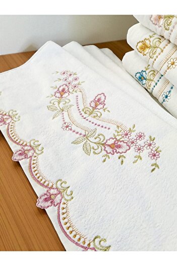 asev tekstil 50X90 cm Embroidered Velvet 12-Piece Hand Towel |   Face Towel Set